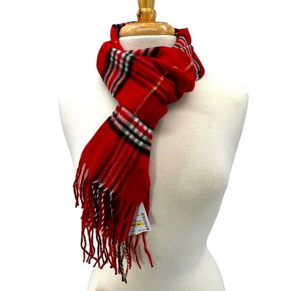 Mens Cashmink Red Plaid Scarf Germany Fringe Long